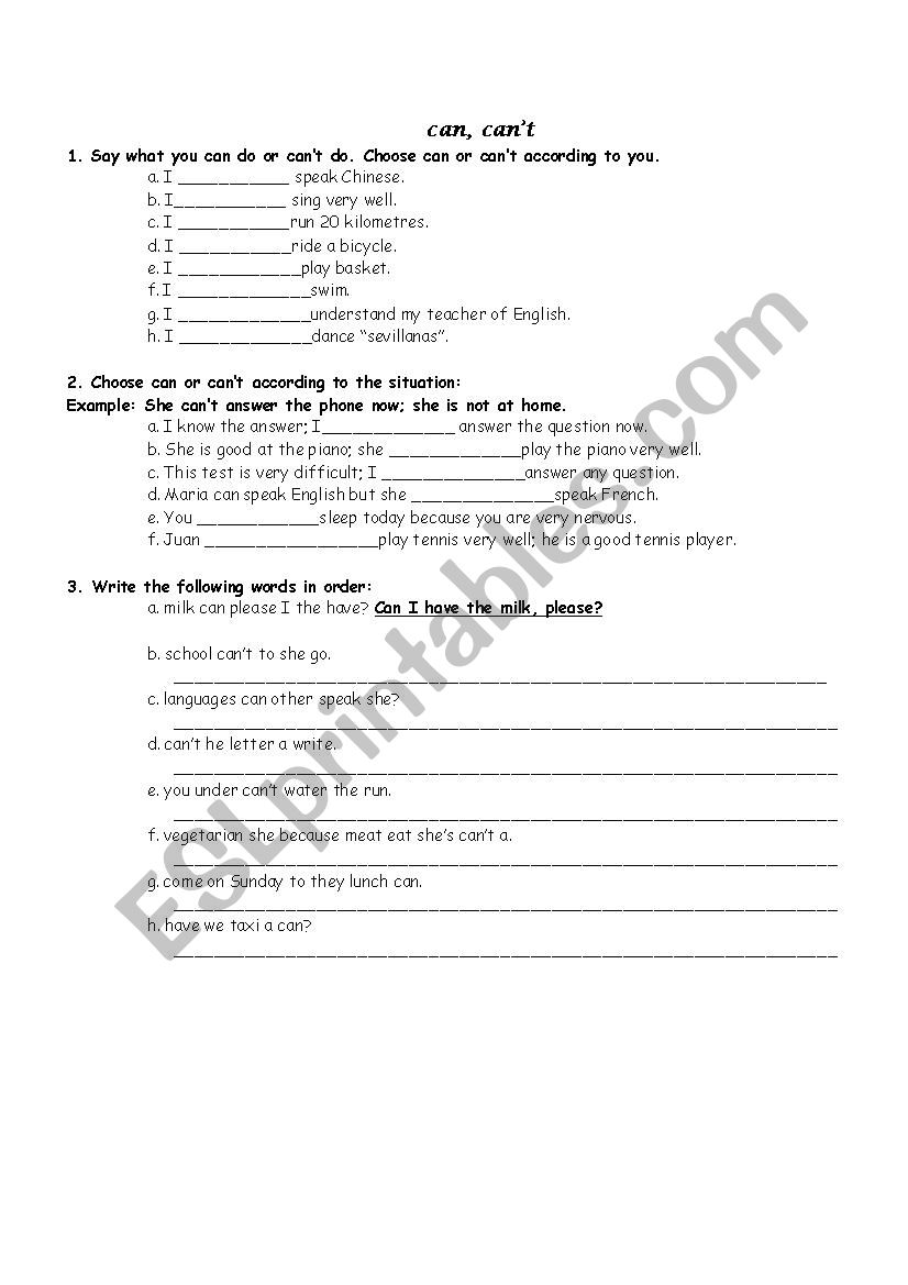 can can`t worksheet